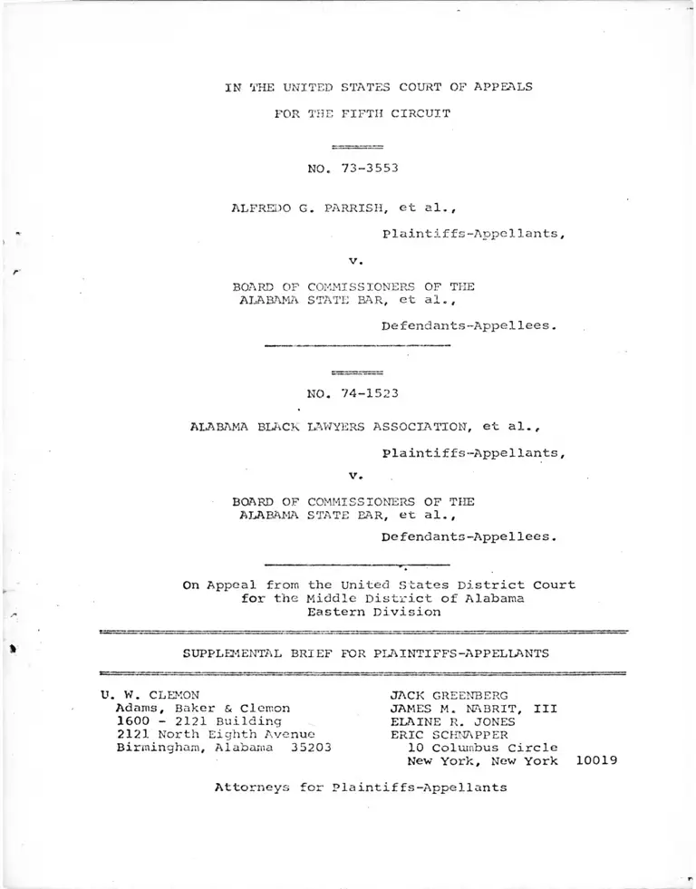 Parrish v. Board of Commissioners of the Alabama State Bar Supplemental Brief for Plaintiffs-Appellants preview