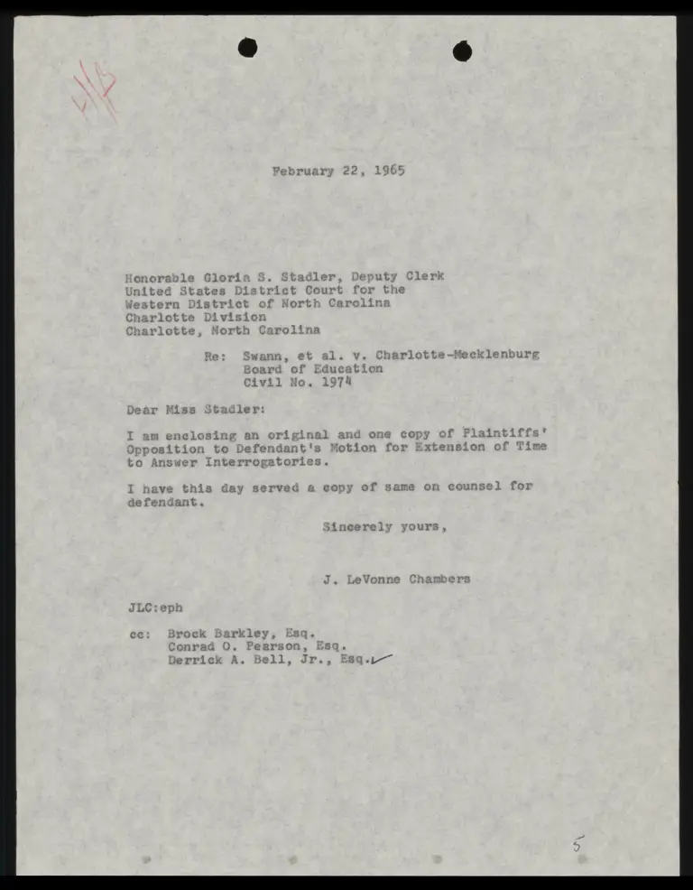 Correspondence from Chambers to Clerk Re: Plaintiffs' Opposition to Extension of Time preview