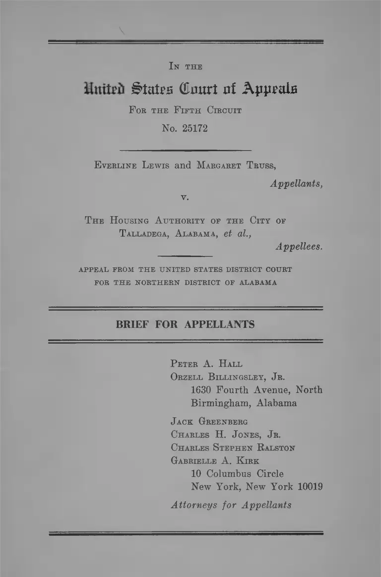 Truss v. Housing Authority of the City of Talladega, Alabama Brief for Appellants preview