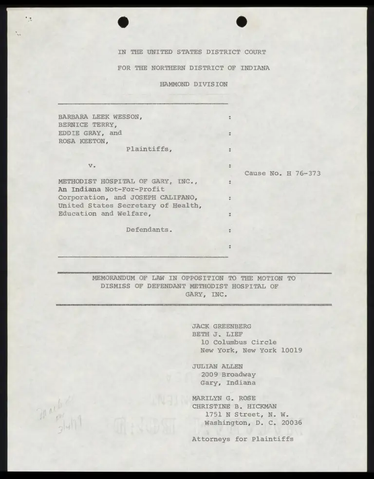 Memorandum of Law in Opposition to the Motion to Dismiss preview