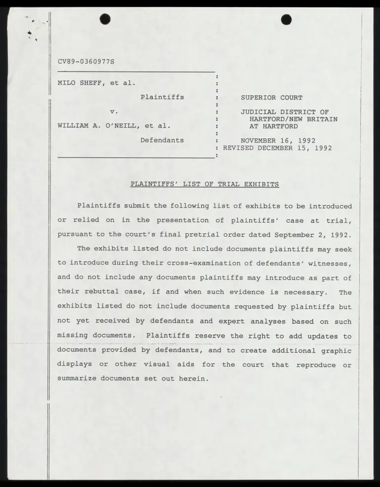 Plaintiffs' List of Trial Exhibits preview
