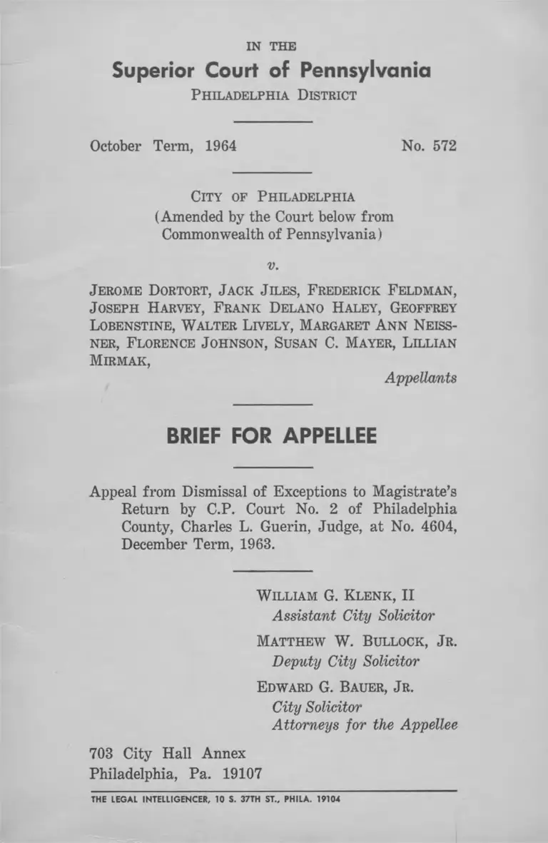 Philadelphia v. Dortort Brief for Appellee preview