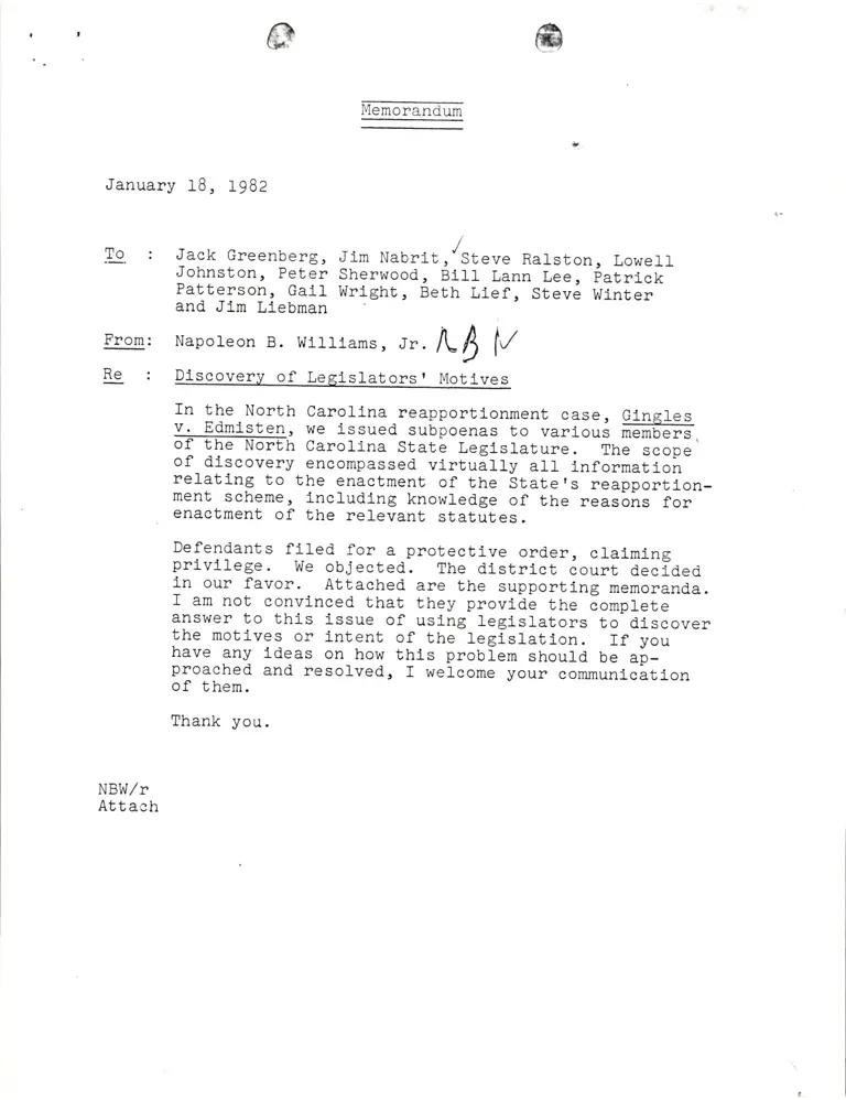 Memorandum from Williams to Greenberg and Others; Brief in Support of Defendants' Motion to Quash Subpoenae or in the Alternative for a Protective Order; Plaintiffs' Response to Defendants' Motion to Quash Subpoenae or in the Alternative for a Protective Order; Order preview