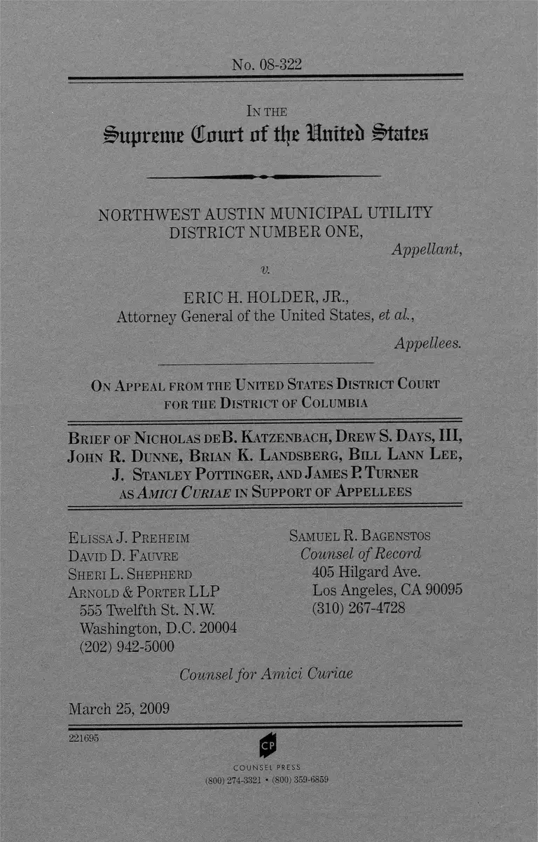Northwest Austin Municipal Utility Distr. One v. Holder Brief Amici Curiae Katzenbach et al. preview