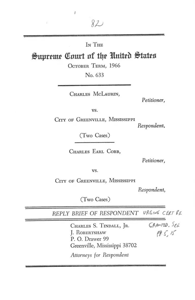 McLaurin v. City of Greenville, Mississippi Reply Brief of Respondent preview
