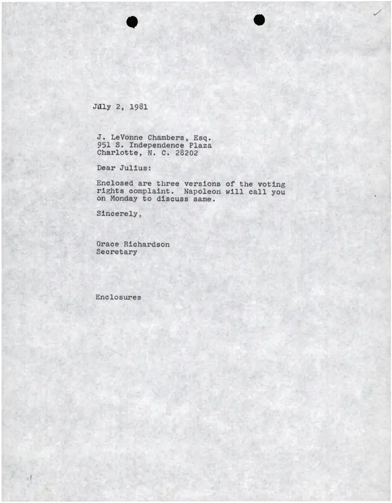 Correspondence from Richardson to Chambers preview