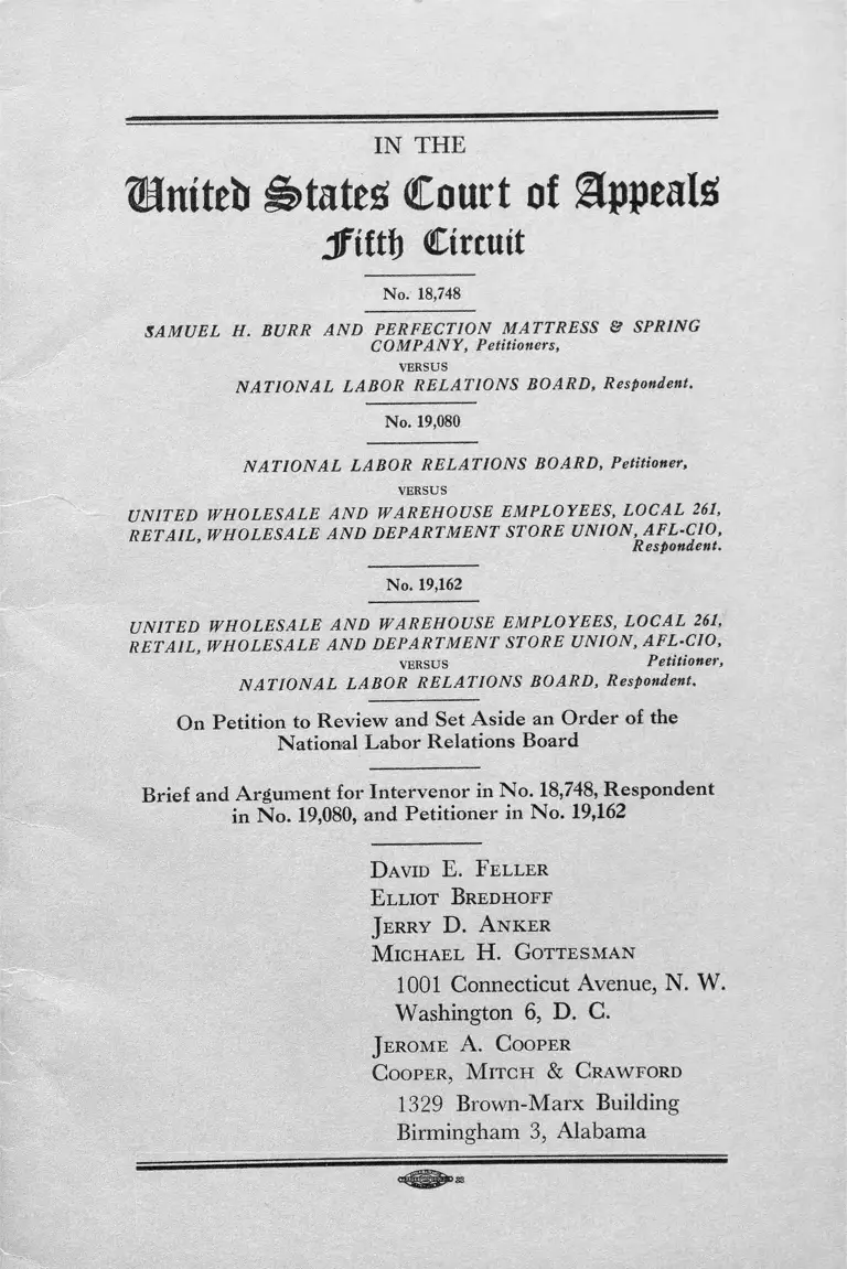Burr v National Labor Relations Board Brief and Argument for Intervenor preview