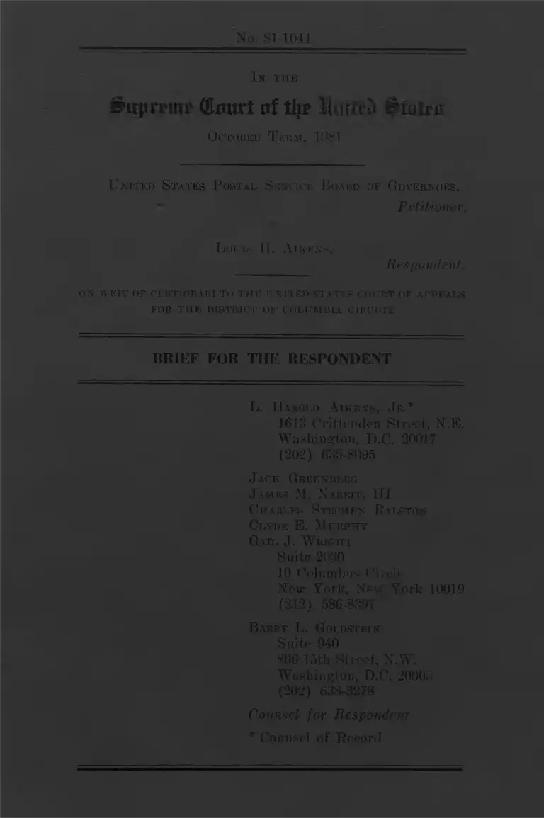 United States Postal Service Board of Governors v. Aikens Brief for Respondent preview