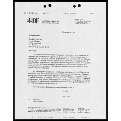 Fax to Markham from Cox RE: Response to proposed pretrial stipulations preview
