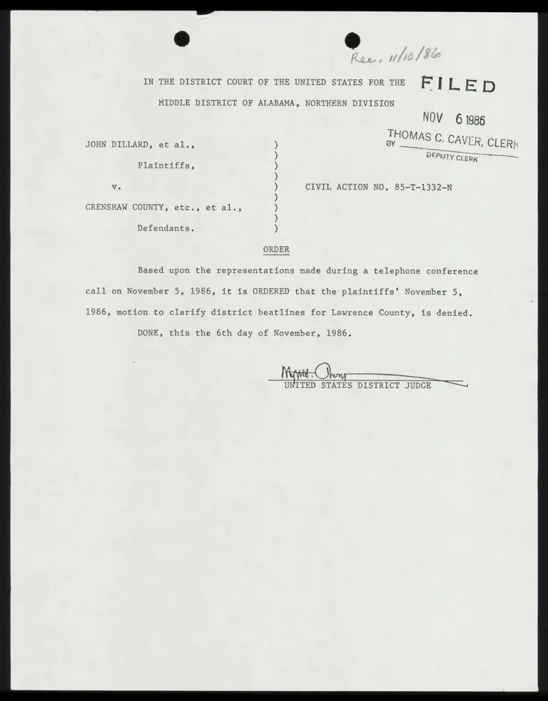 Order Denying Motion to Clarify Lawrence County Beatlines preview