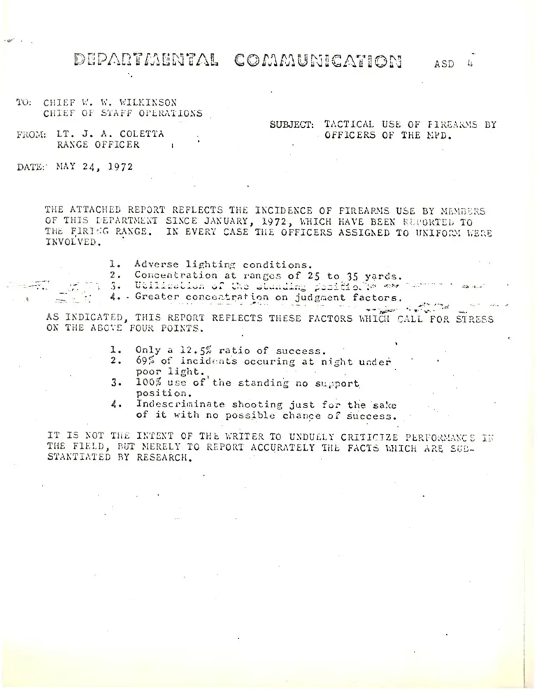 Correspondence from Coletta to Wilkinson Re: Tactical Use of Firearms by Officers of the MPD preview