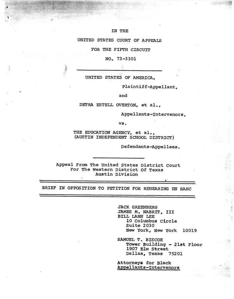 United States v. The Education Agency (Austin Independent School District) Brief in Opposition to Petition for Rehearing En Banc preview