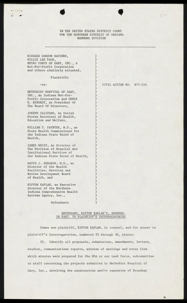 Answers, in Part, to Plaintiffs’ Interrogatories preview