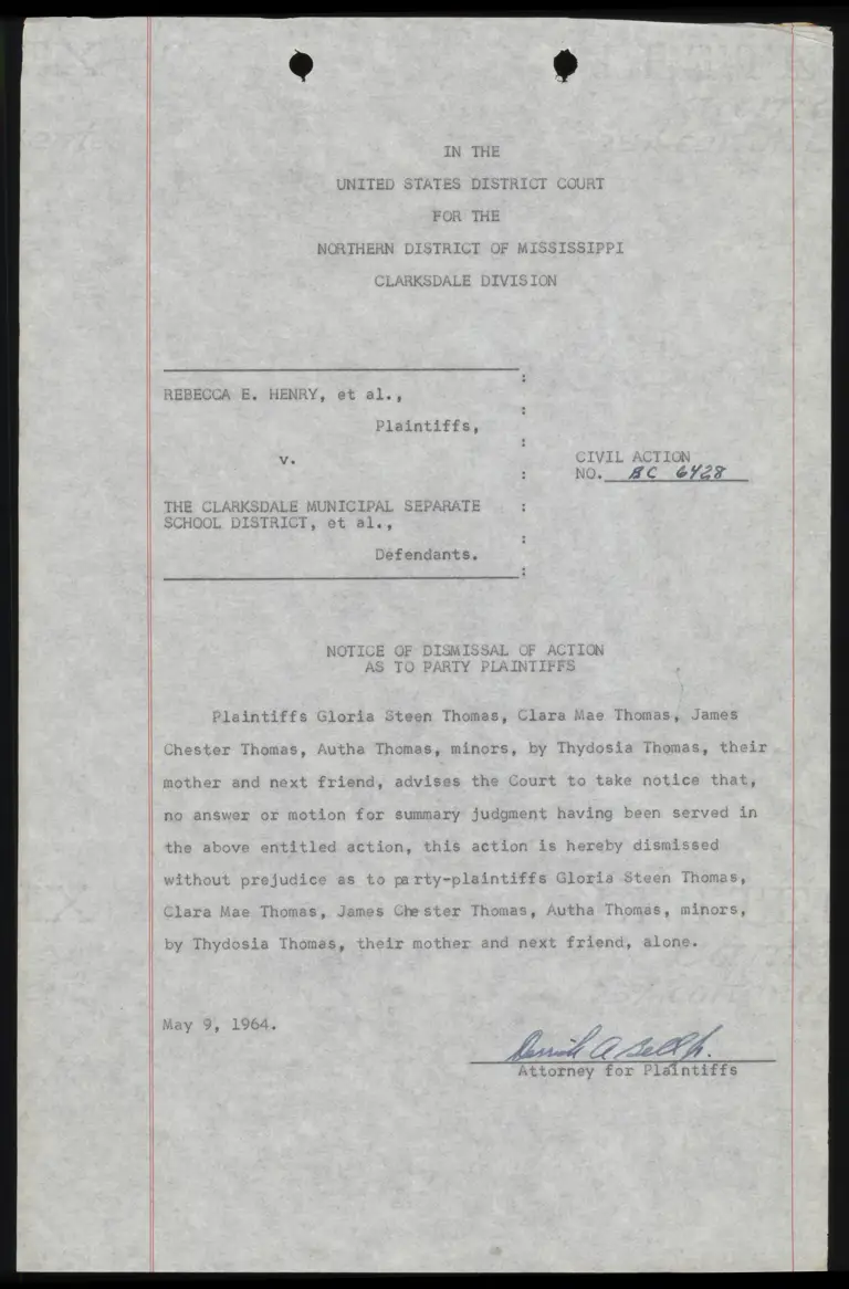 Notice of Dismissal of Action as to Party Plaintiffs preview