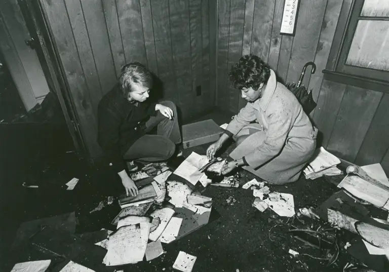 Chambers, Julius; and Others, after firebomb in Chambers's office, February 1971 - 1 of 16 preview