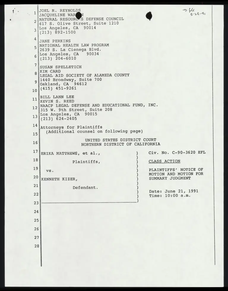 Plaintiffs' Notice of Motion and Motion for Summary Judgement preview