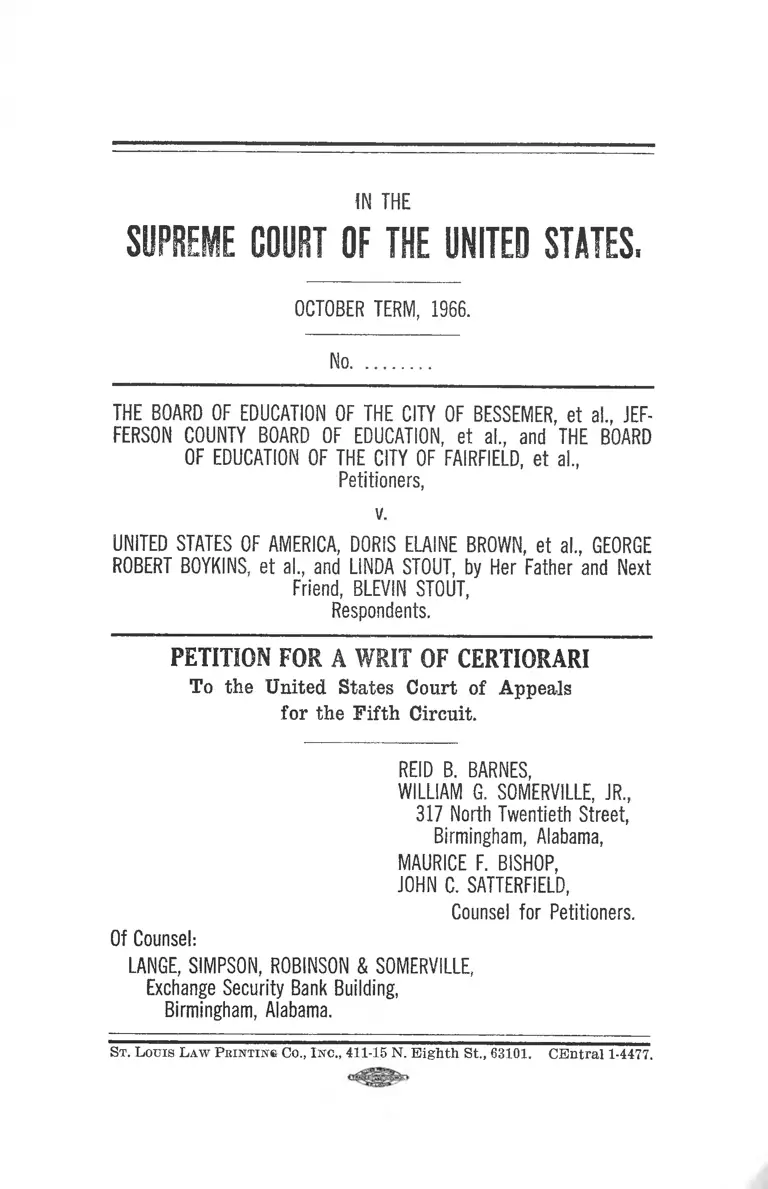 Board of Education of the City of Bessemer v. Brown for a Writ of Certiorari preview