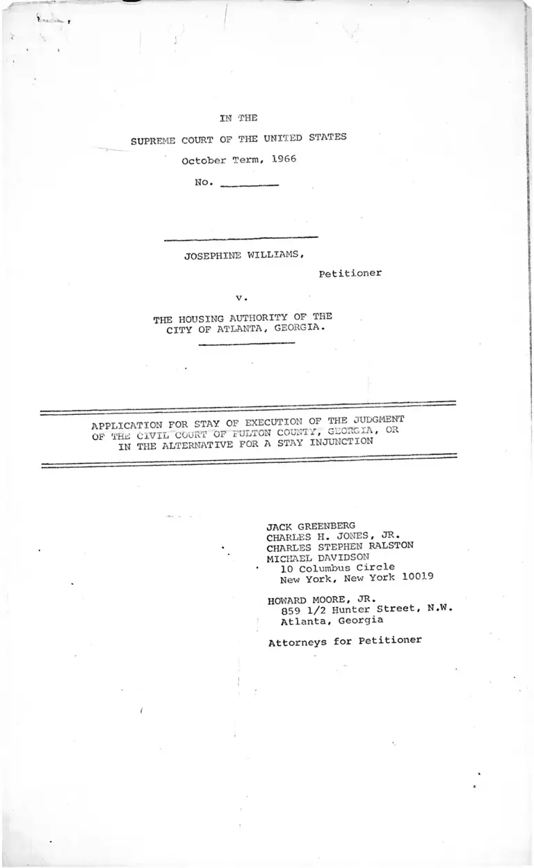 Williams v. Housing Authority of the City of Atlanta  Application for Stay of Execution preview