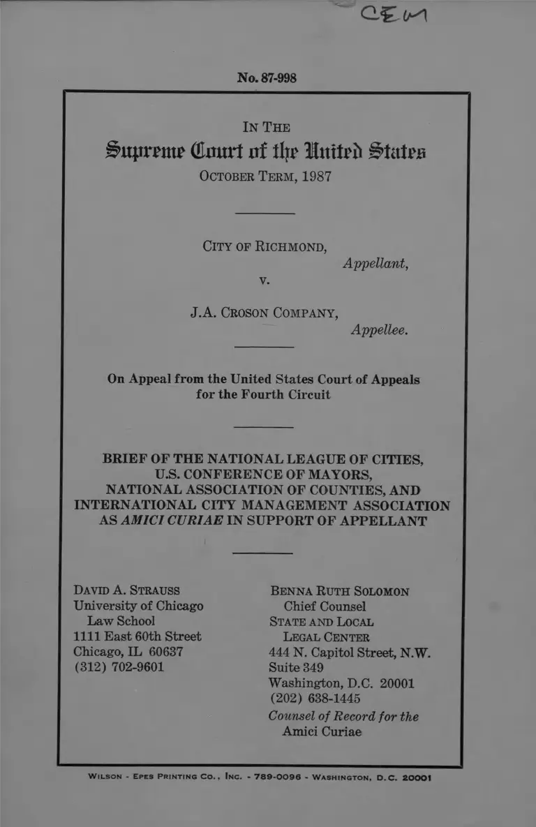 Richmond v JA Croson Company Brief of Amici Curiae in Support of Appellant preview
