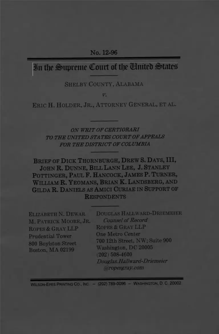 Shelby County v. Holder Brief Amici Curiae preview