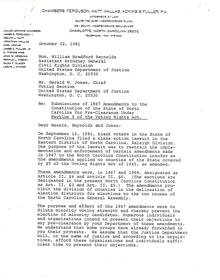 Correspondence from Napoleon Williams et. al., to Bradford Reynolds and Jones preview