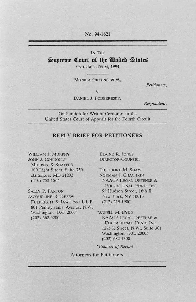 Greene v. Podberesky Reply Brief for Petitioners preview