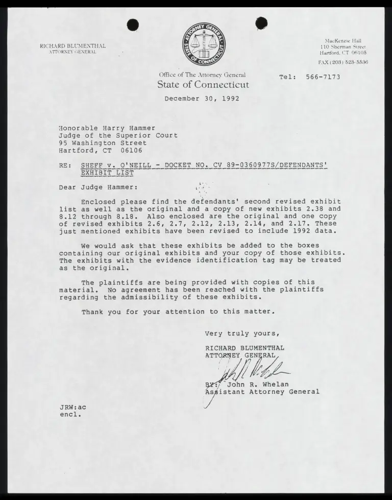 Correspondence from Whelan to Judge Hammer Re: Defendants' Second Revised Exhibit List preview