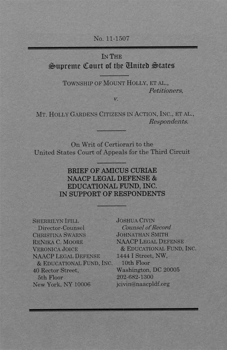 Township of Mount Holly v. Mt. Holly Gardens Citizens in Action, Inc., Brief AMicius Curiae in Support of Respondents preview