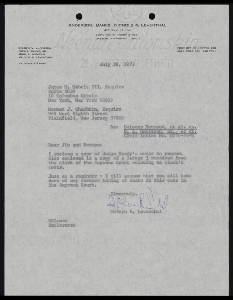 Correspondence from Leventhal to Nabrit and Chachkin; Order preview