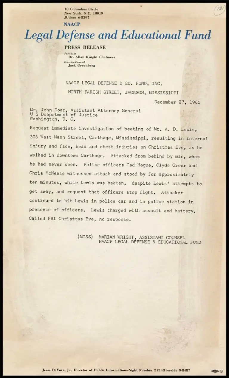 NAACP Legal Defense and Ed. Fund, Inc. North Farish Street, Jackson, Mississippi preview