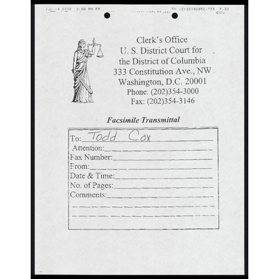 Fax to Cox from Court RE: Orders preview