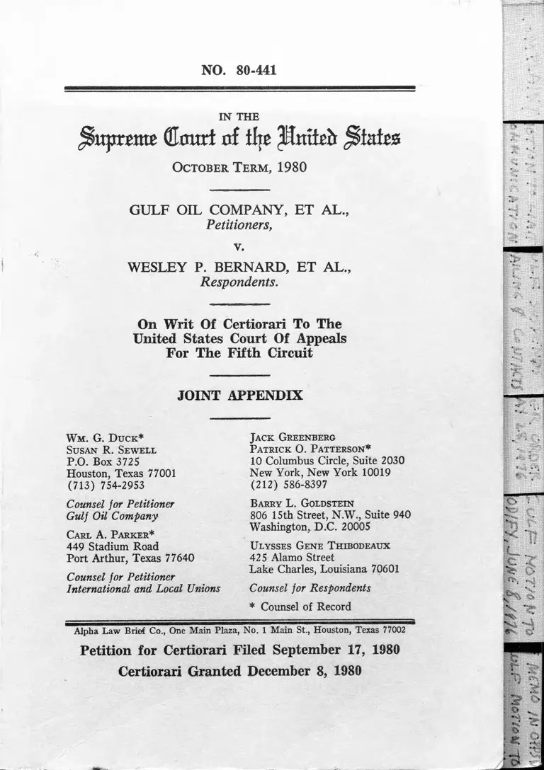 Gulf Oil Company v. Bernard Joint Appendix preview