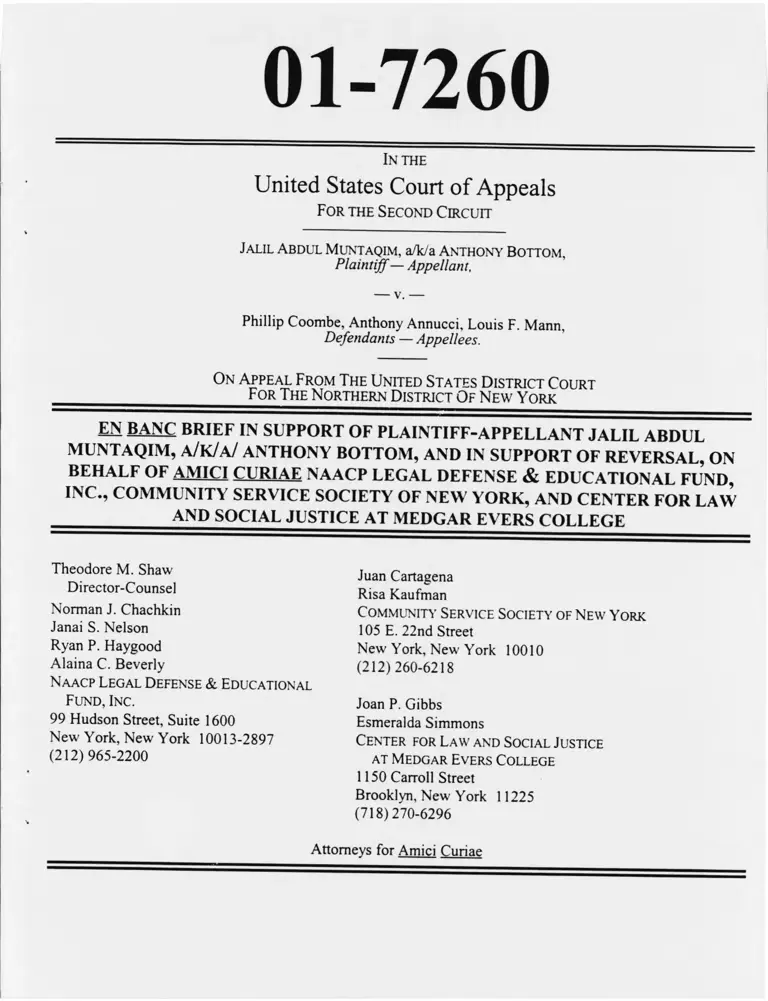 Muntaqim v. Coombe Brief in Support of Plaintiff-Appellant and in Support of Reversal on Behalf of Amici Curiae preview