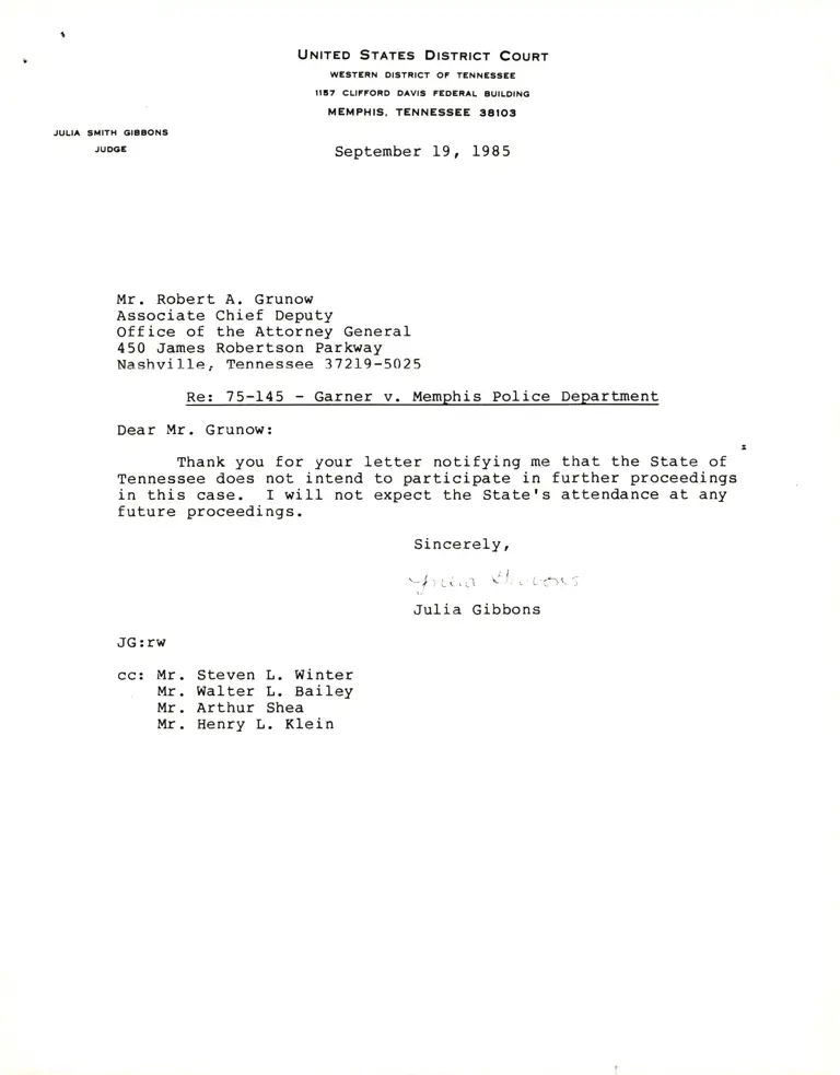 Correspondence from Gibbons to Grunow Re: Withdrawal of State preview