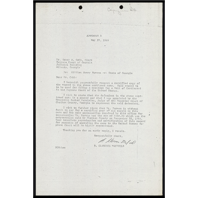 Correspondence from Mayfield to Clerk preview