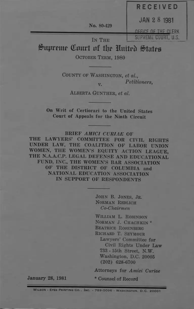 Washington County v. Gunther Brief Amici Curiae in Support of Respondents preview