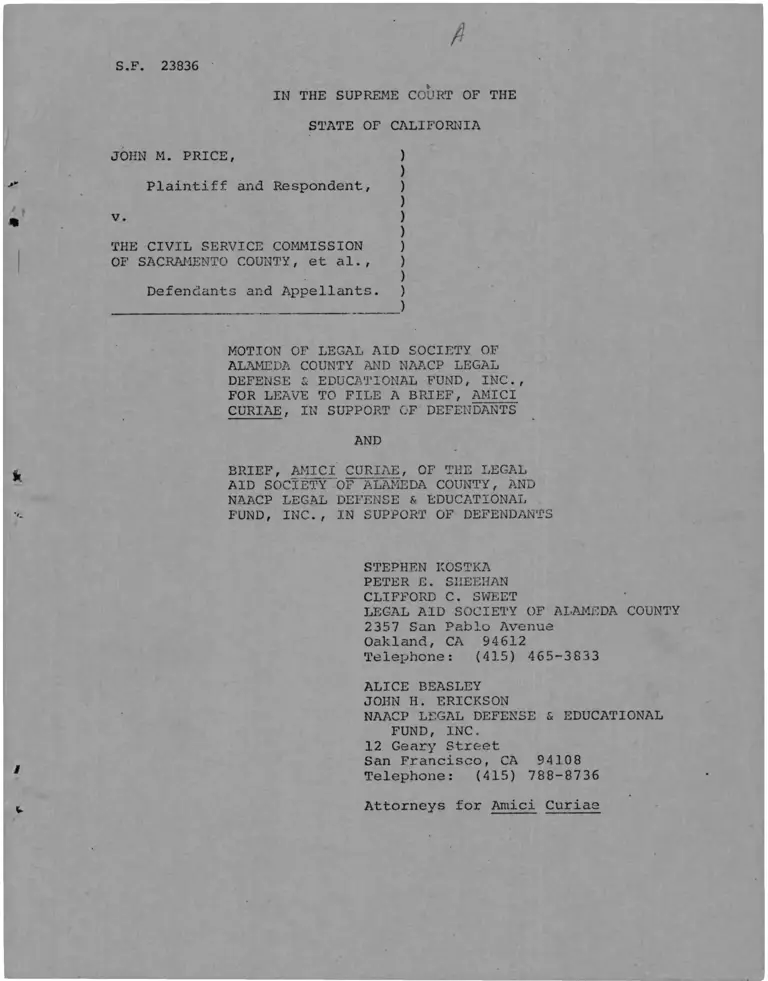 Price v. The Civil Service Commission of Sacramento County Motion for Leave to File and Brief Amici Curiae preview