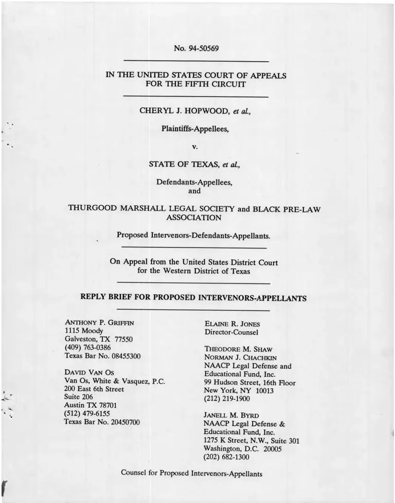 Hopwood v. Texas Reply Brief for Proposed Intervenors-Appellants preview