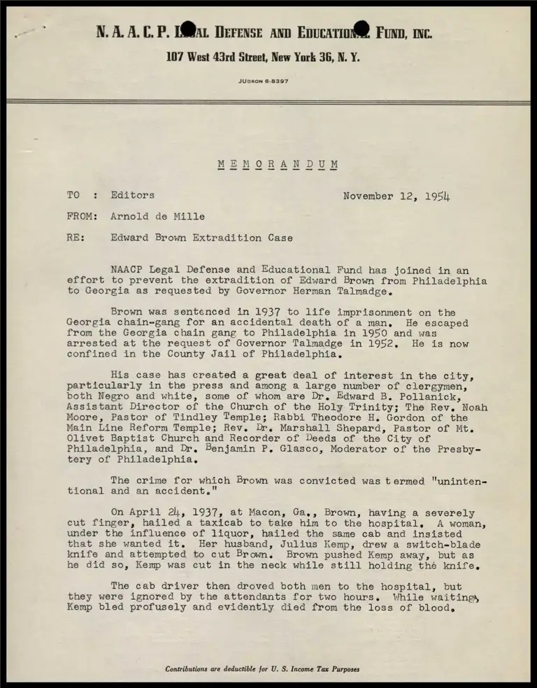 Memorandum: Edward Brown Extradition Case preview