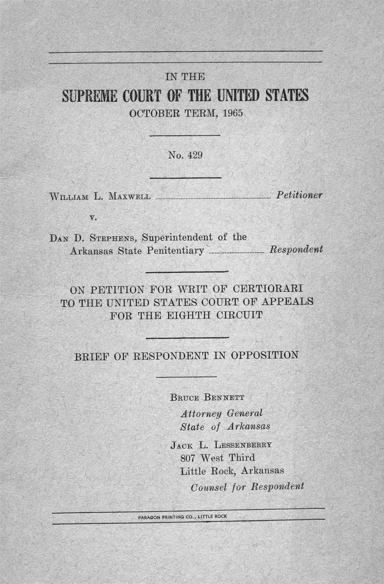 Maxwell v. Stephens Brief of Respondent in Opposition preview