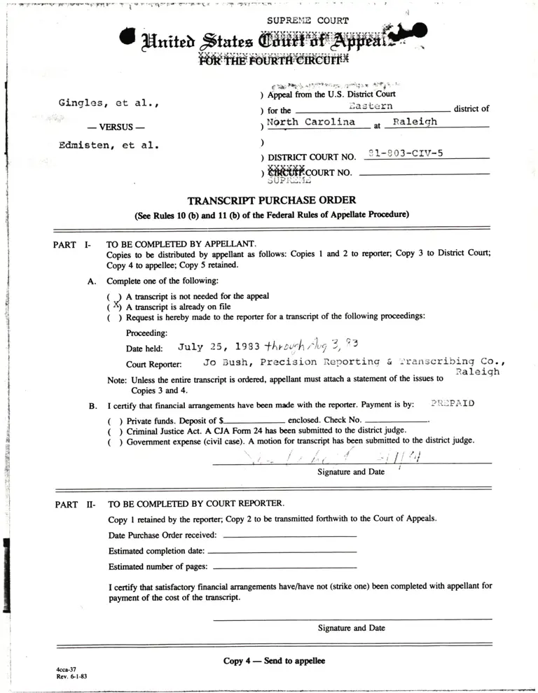 Transcript Purchase Order preview