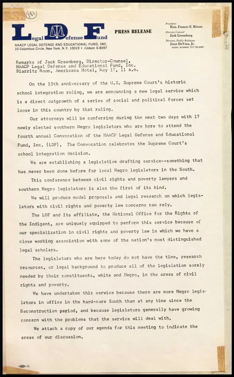 Greenberg Statement on Newly Elected Southern Negro Legislators; Suggested Areas for Legislative Reform to Protect the Indigent - Welfare Laws preview