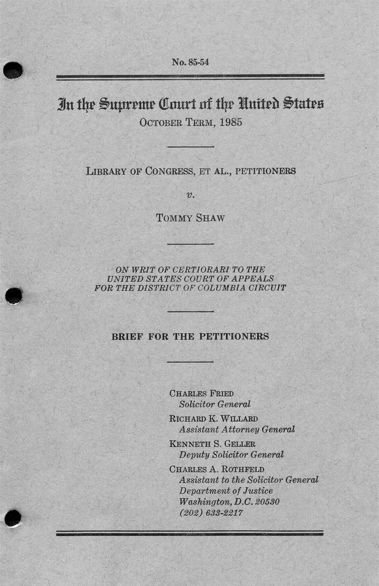 Library of Congress v. Shaw Brief for the Petitioners preview