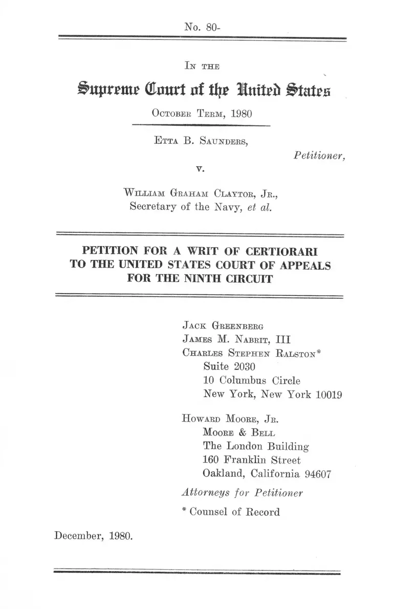 Saunders v Claytor Petition for Writ of Certiorari preview