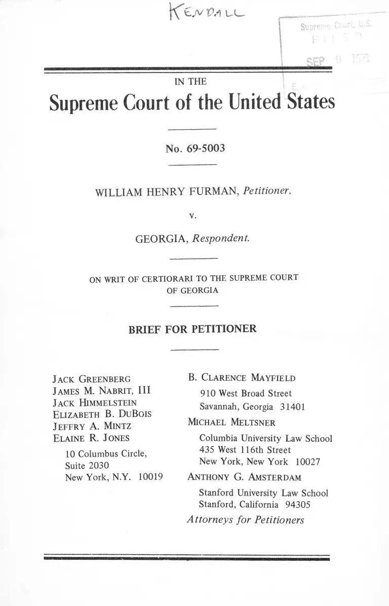 Furman v. Georgia Brief for Petitioner preview