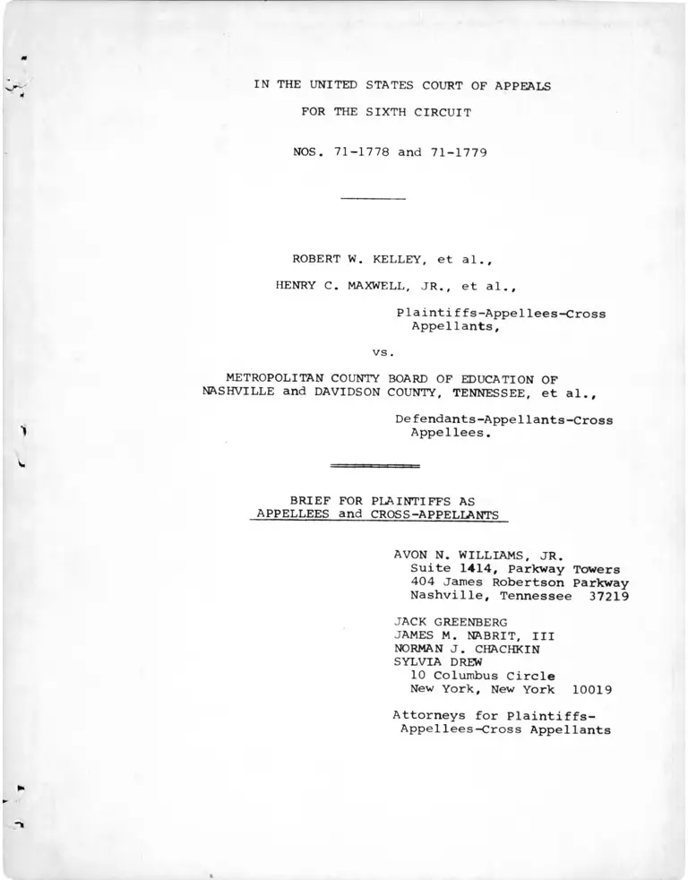 Kelley v. Metropolitan County Board of Education of Nashville and Davidson County, TN Brief for Plaintiffs as Appellees and Cross-Appellants preview
