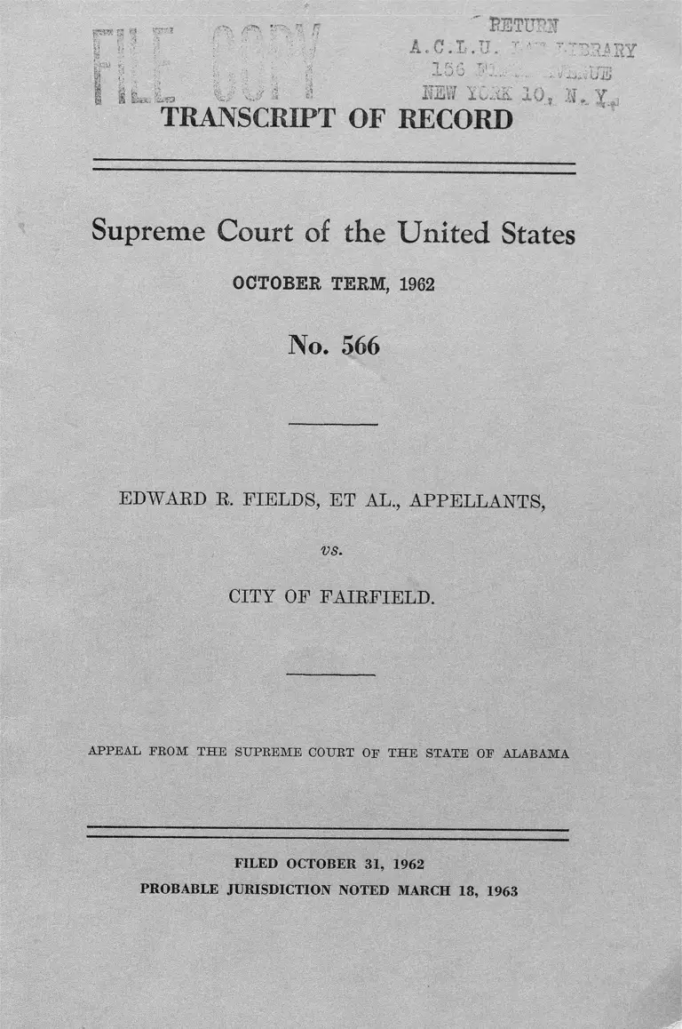 Fields v. City of Fairfield Transcript of Record preview