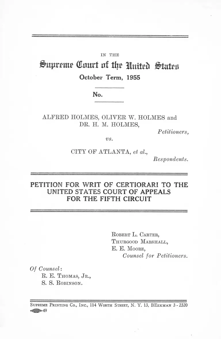 Holmes v. City of Atlanta Petition for Writ of Certiorari to the US Court of Appeals for the Fifth Circuit preview