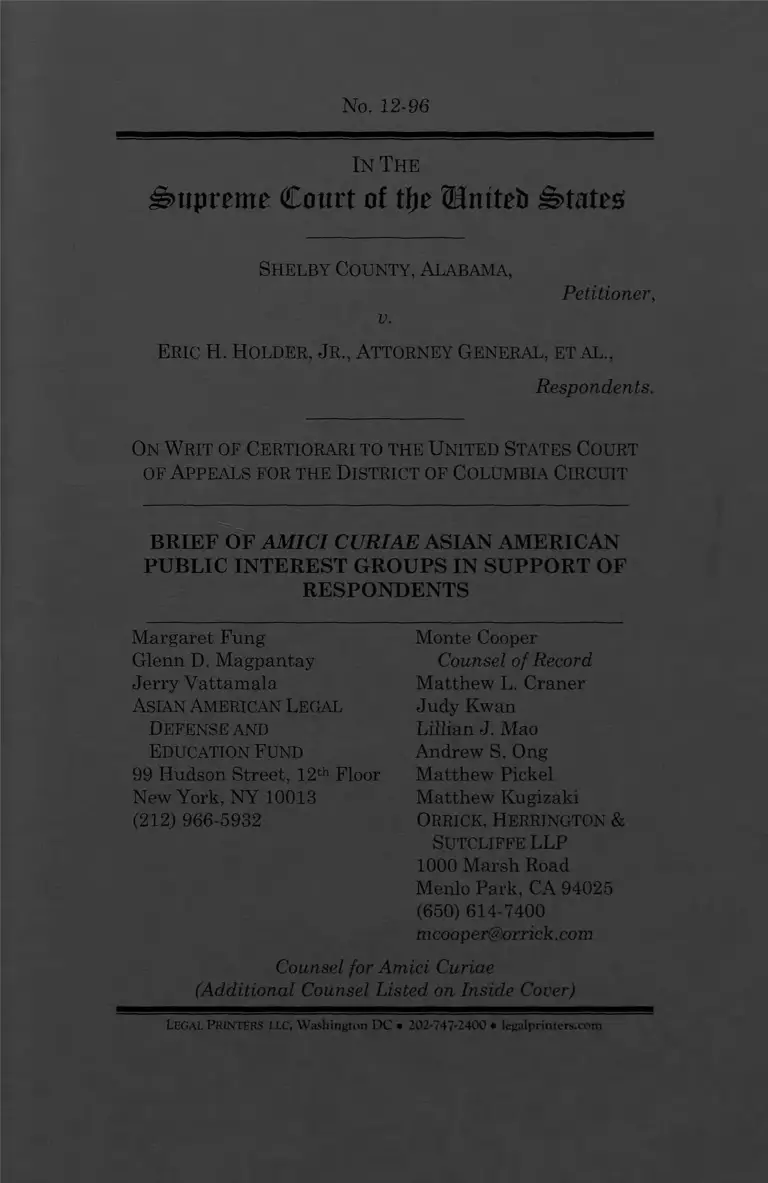 Shelby County v. Holder Brief Amici Curiae preview