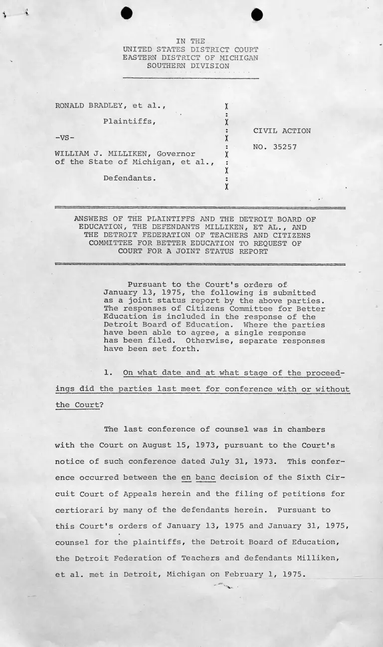 Answers to Request of Court for a Joint Status Report preview